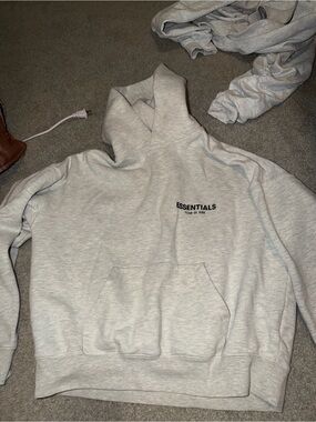 Essentials Light Gray Pullover Hoodie with Small Chest Logo
